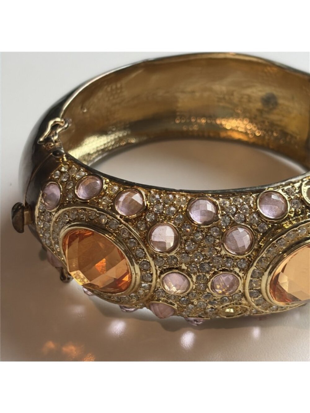 Vintage Noir  Women's Rhinestone Goldtone Cuff Bracelet Statement Unique Glam - Picture 3 of 11